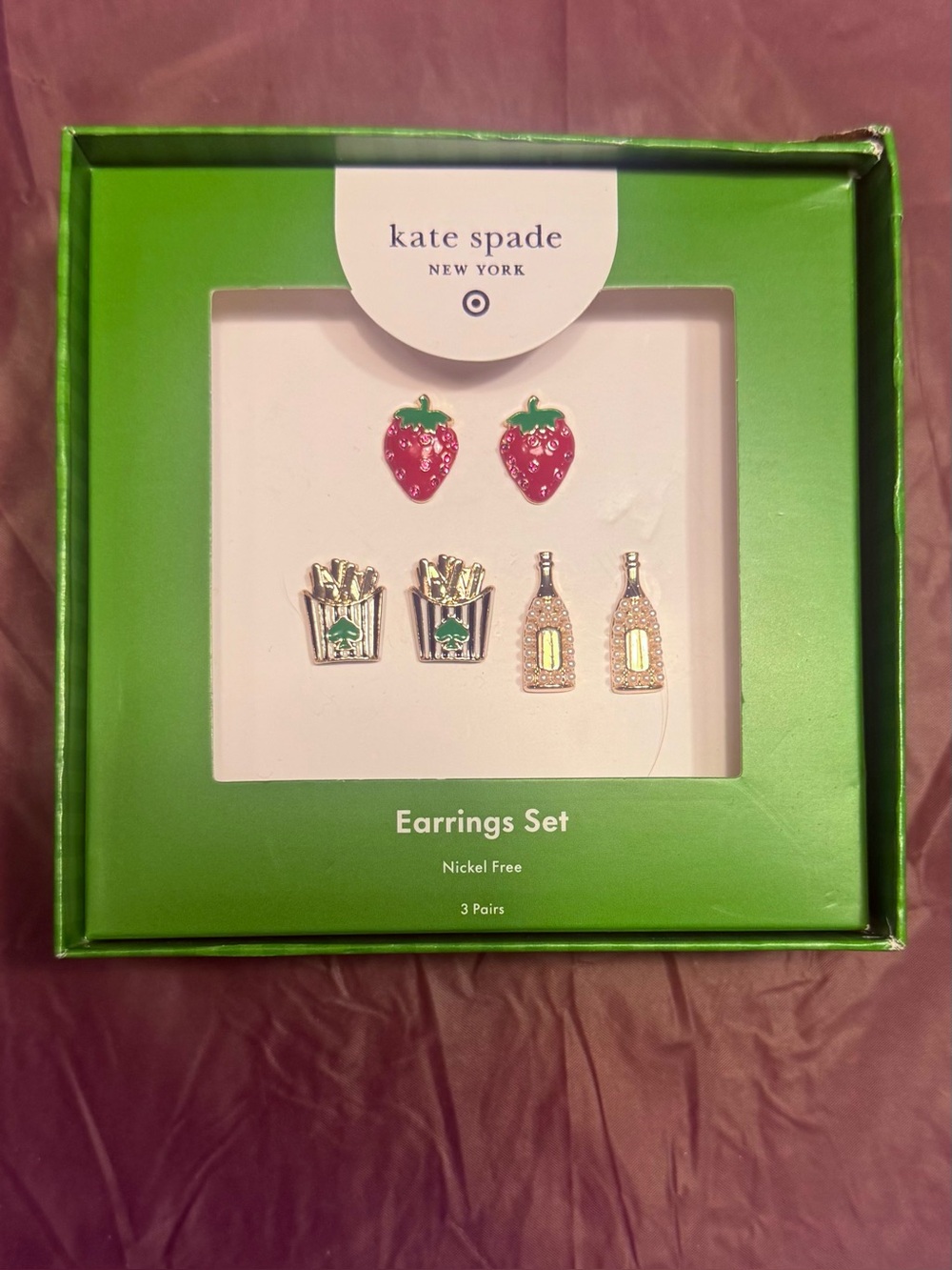 NWT Kate Spade 3 Piece Earring Set - Champagne, French Fries & Strawberry - Picture 3 of 9